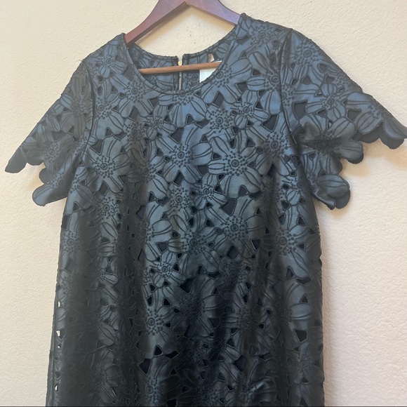 J.O.A. Black Faux Leather Floral Laser Cut Dress B6/32 - Picture 5 of 12
